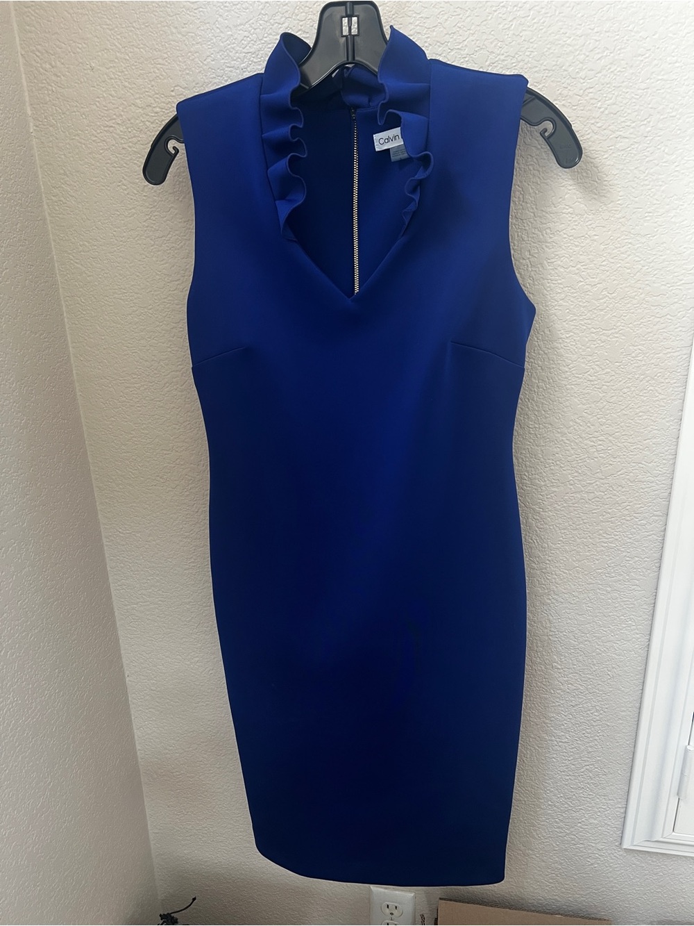 Calvin Klein Cobalt Ruffle-Trim Sheath Dress